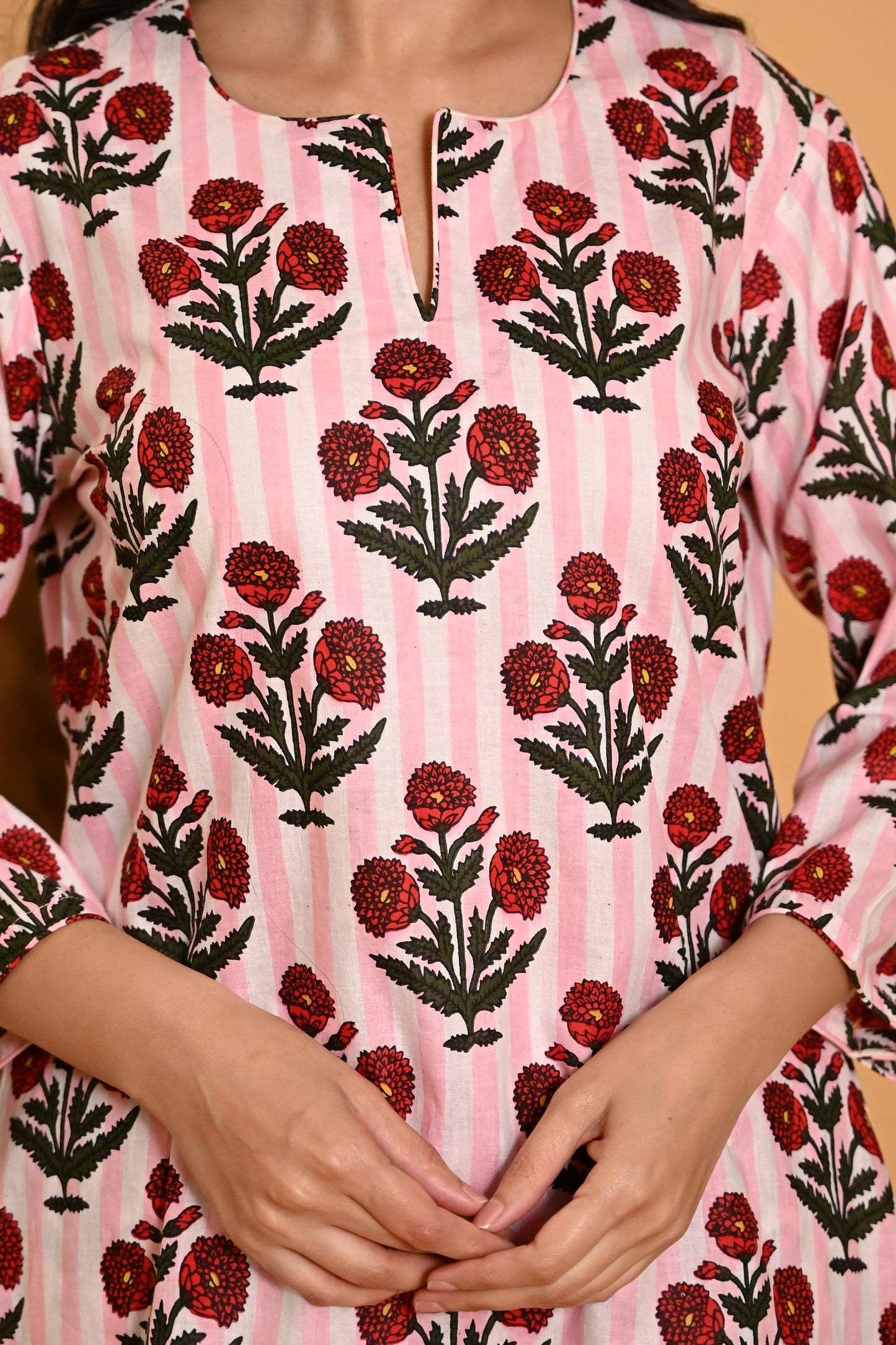 Pink Striped Night Suit