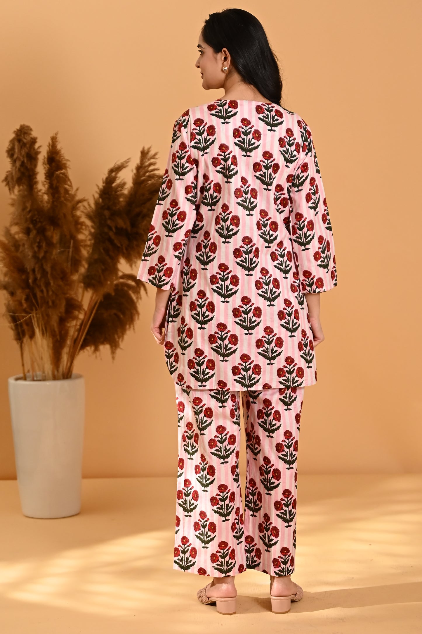 Pink Striped Night Suit