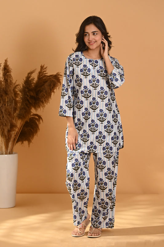 Blue Striped Night Suit