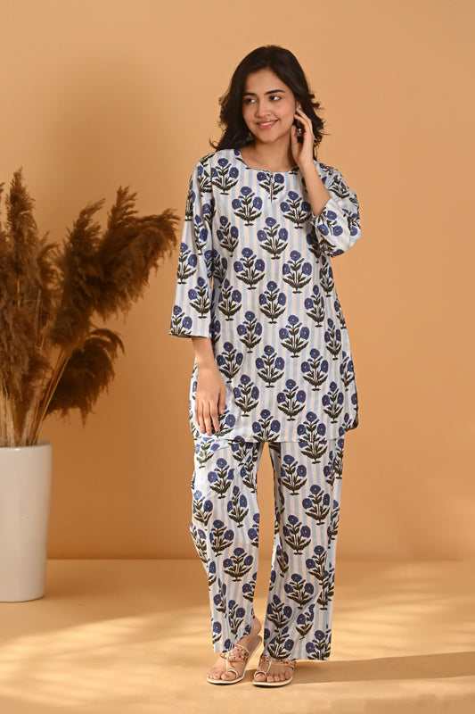 Blue Striped Night Suit