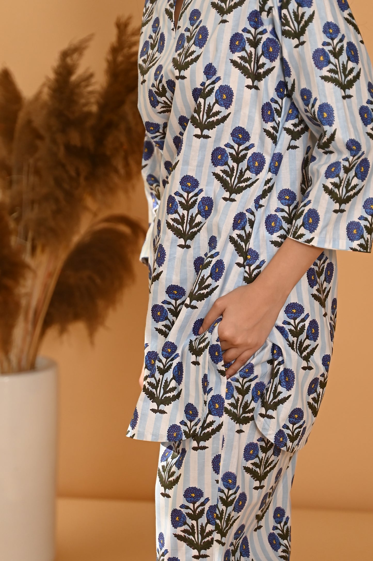 Blue Striped Night Suit