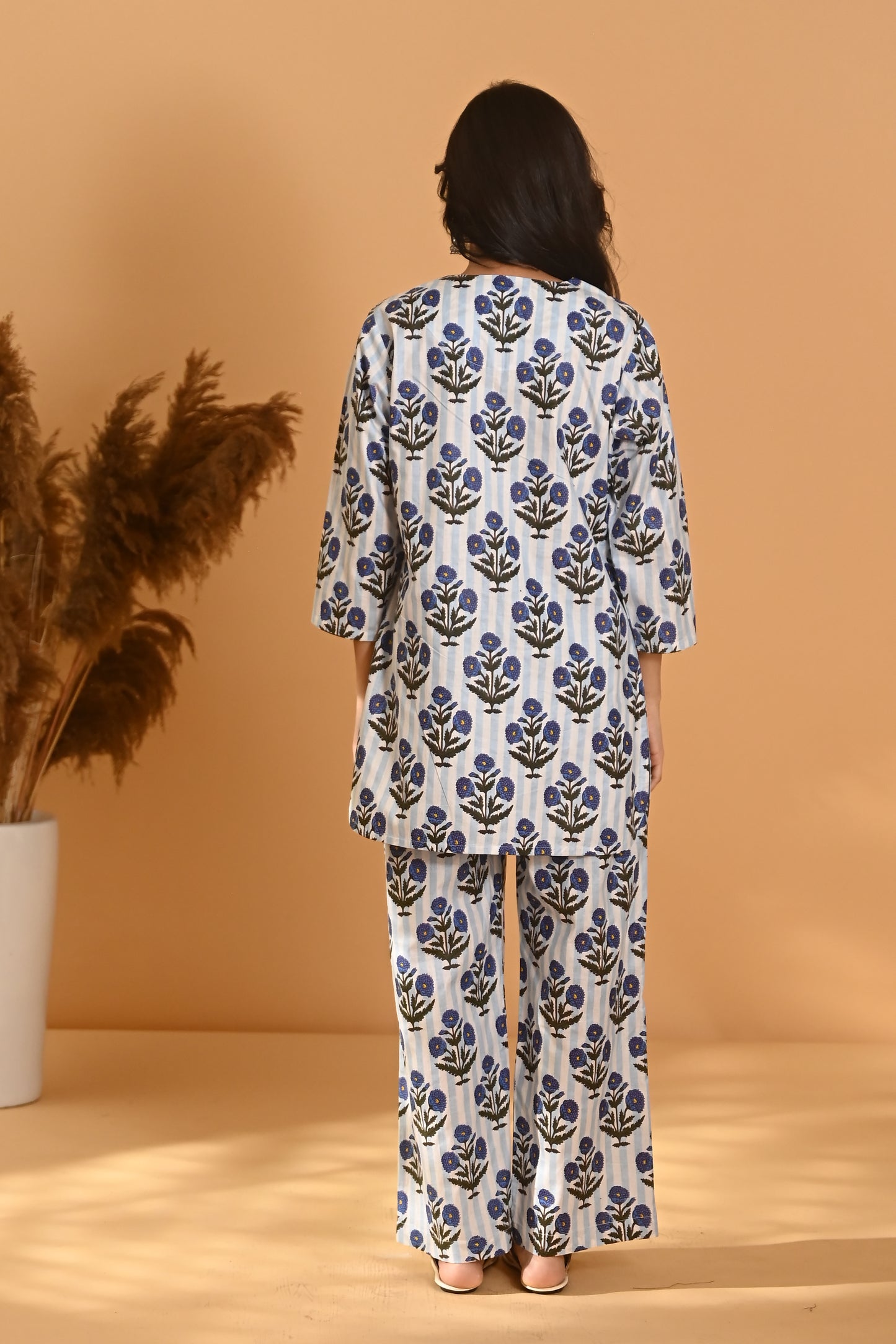Blue Striped Night Suit