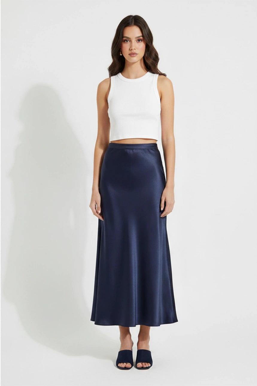 Navy Satin Skirt