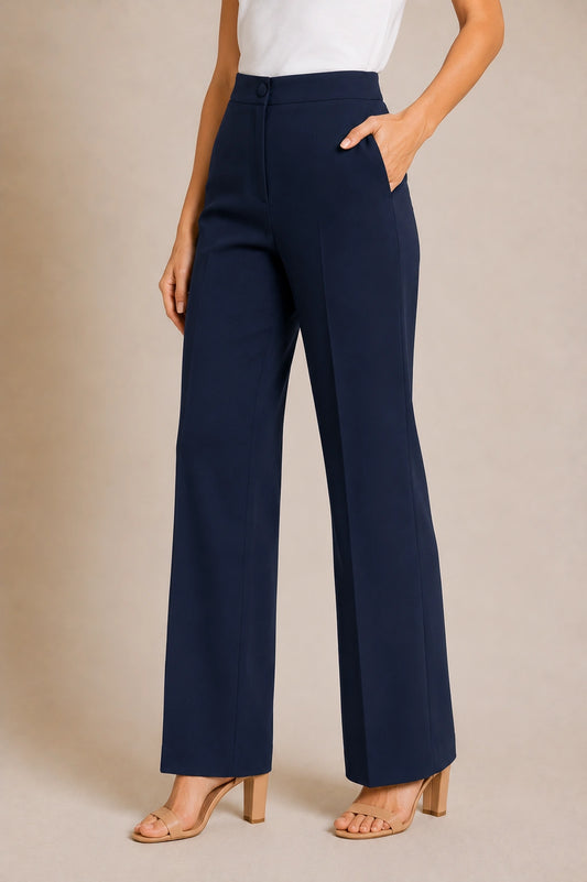 Navy Flare-Leg Trousers for Women