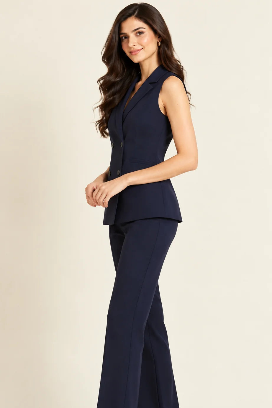 Nyla Navy Sleeveless Blazer