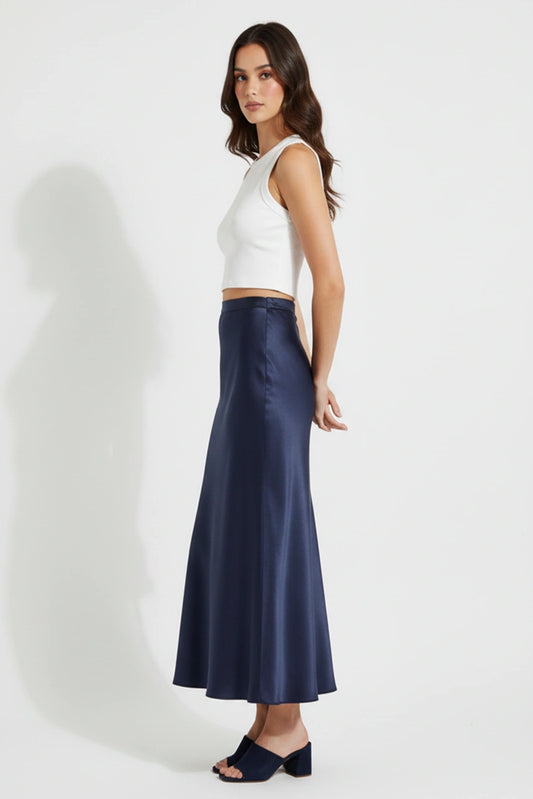 Navy Satin Skirt