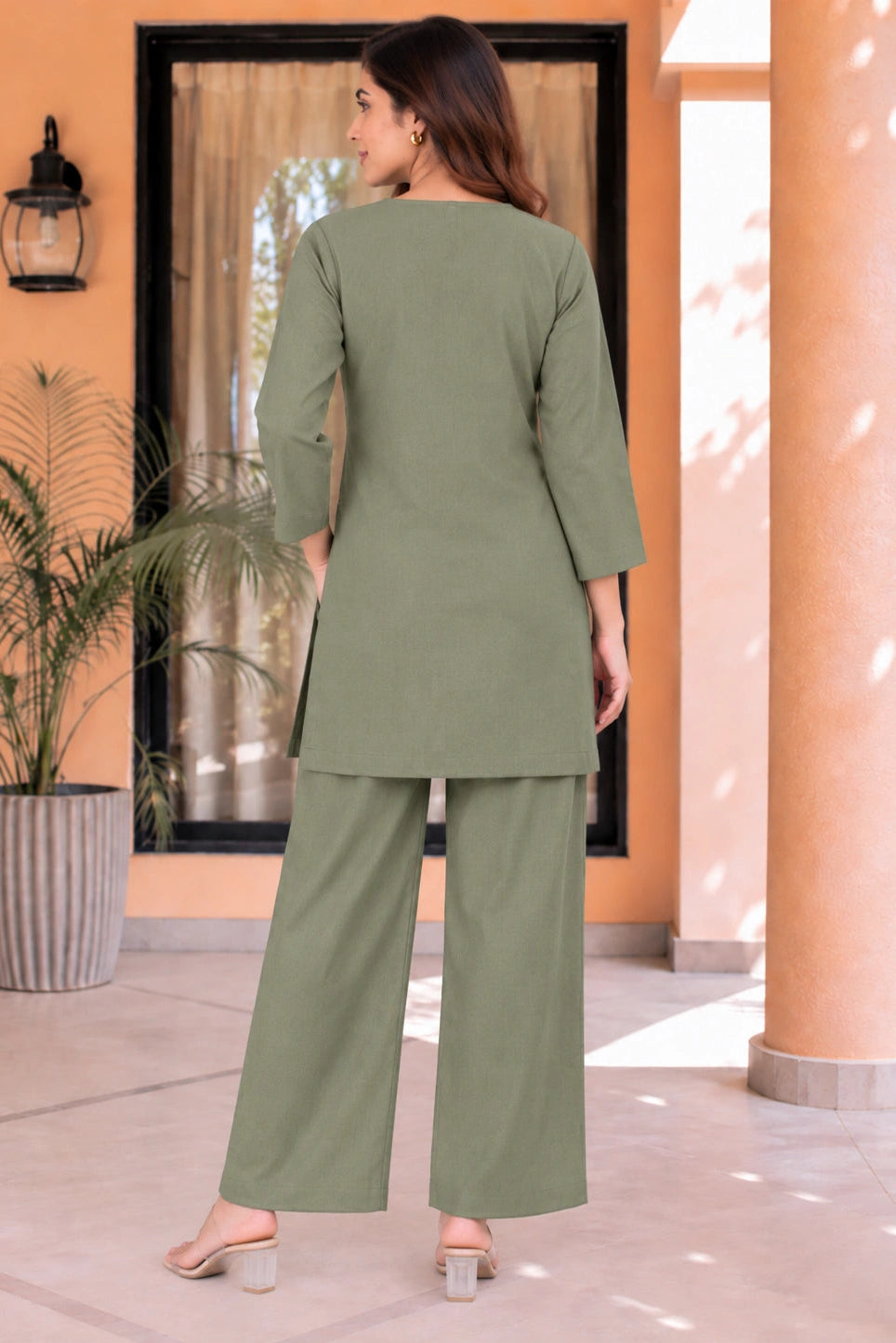 Light Olive Nursing Co-Ord Set with Front Zipper