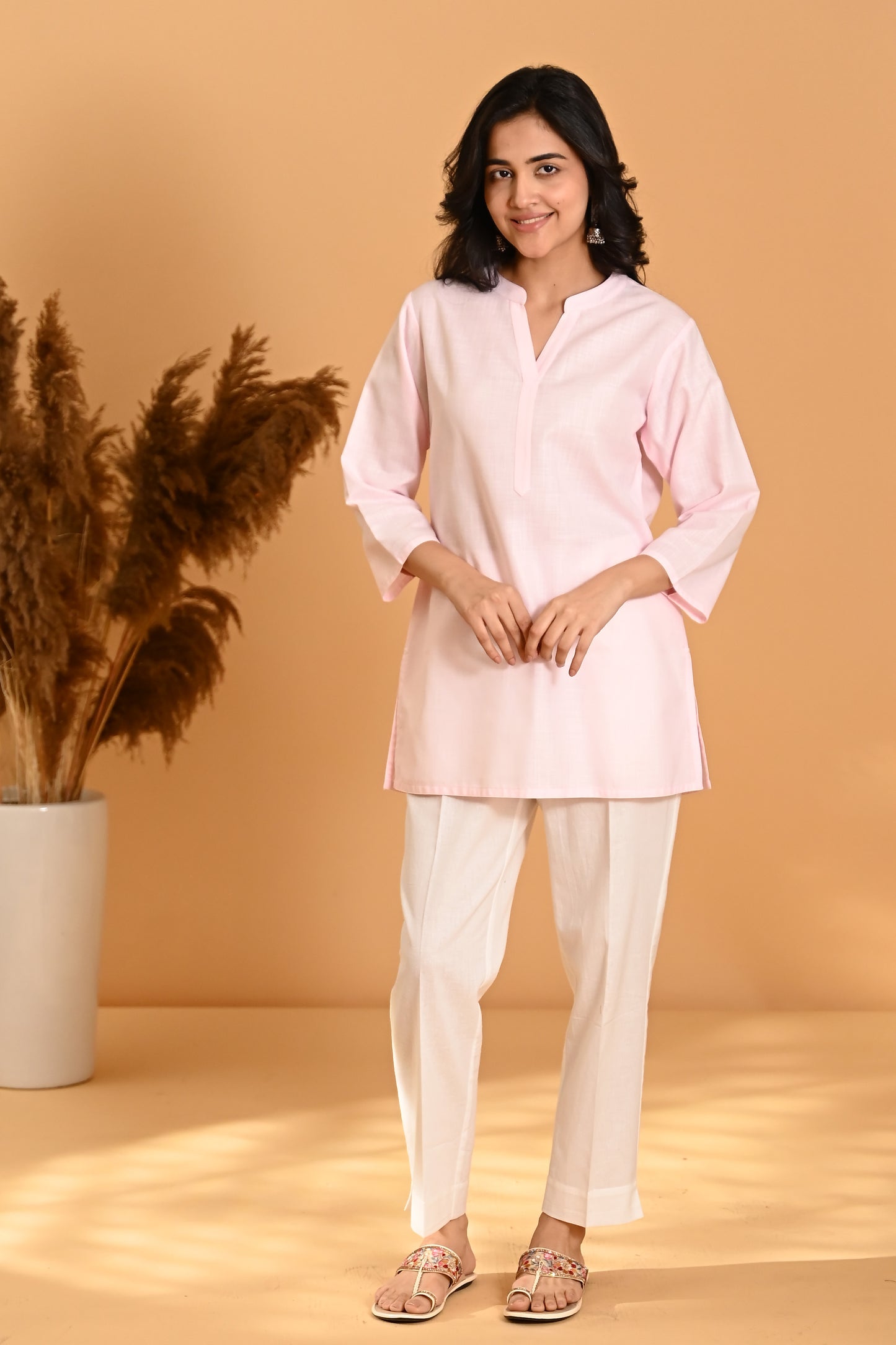 Elira Short Cotton Kurta Top- Pastel Pink