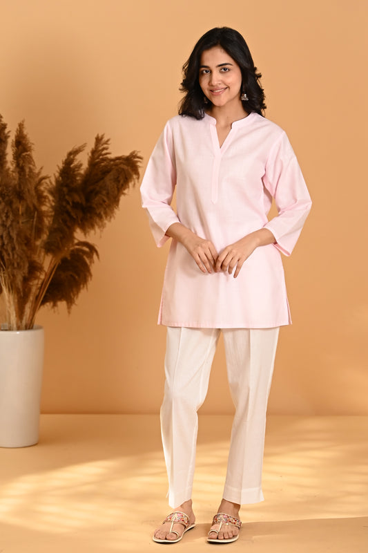 Elira Short Cotton Kurta Top- Pastel Pink