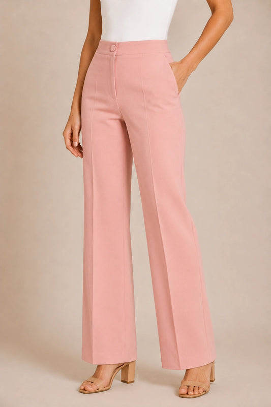 Blush Pink Flare-Leg Trousers for Women