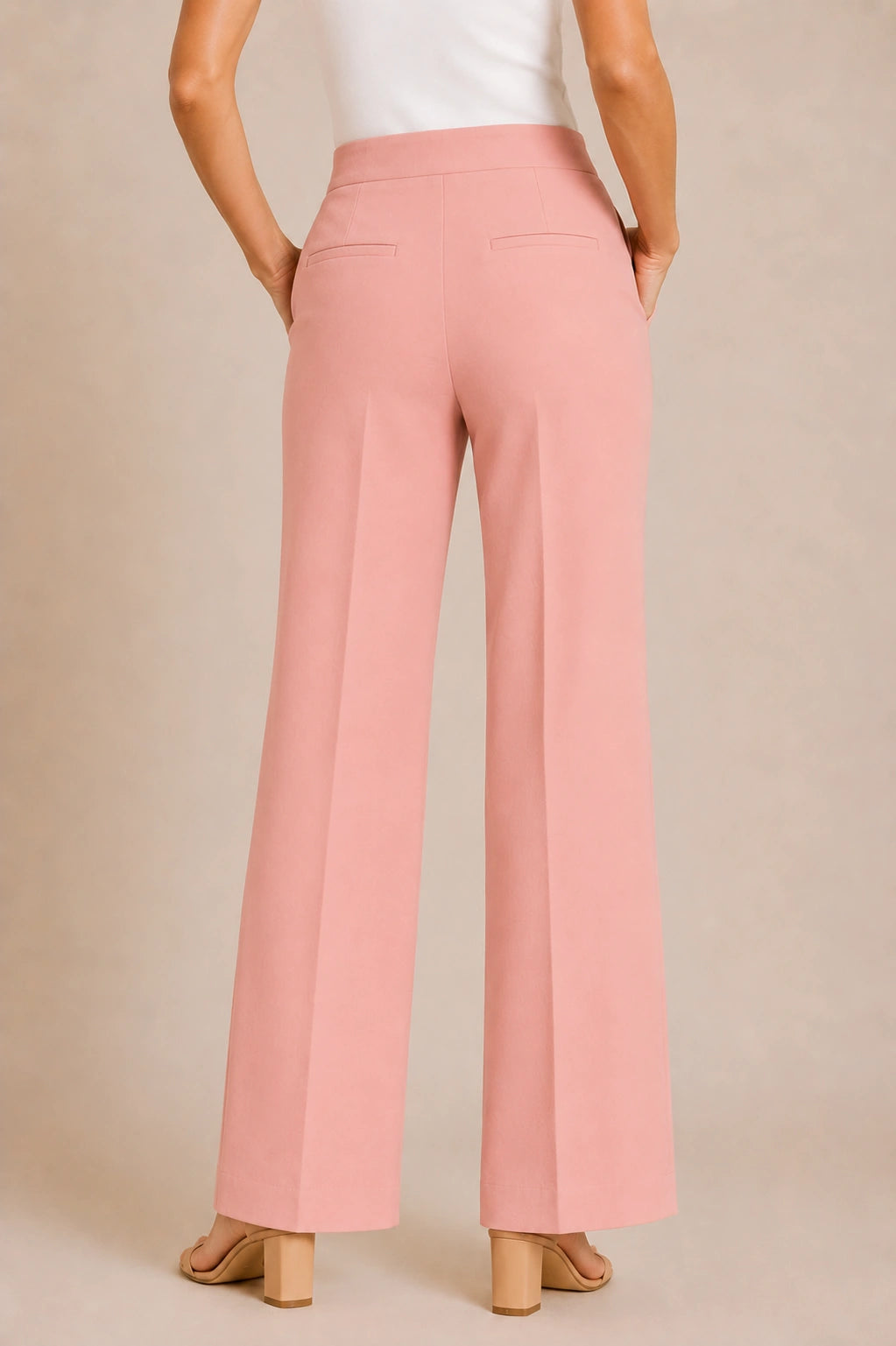 Blush Pink Flare-Leg Trousers for Women