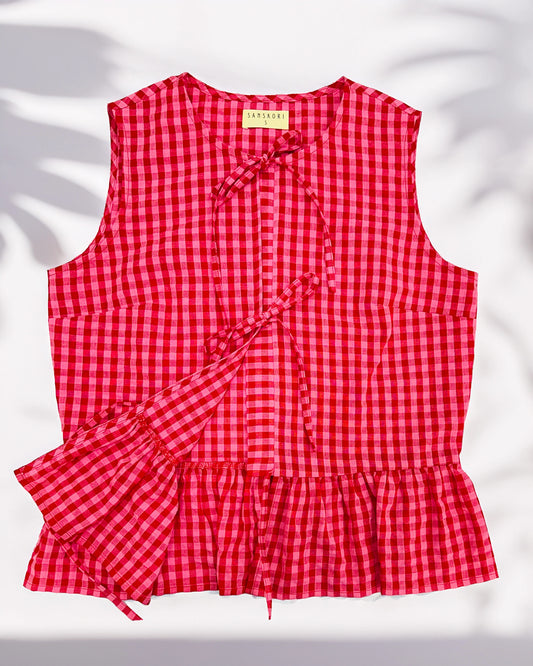 Crossline Sleeveless Top with Tie Ribbons