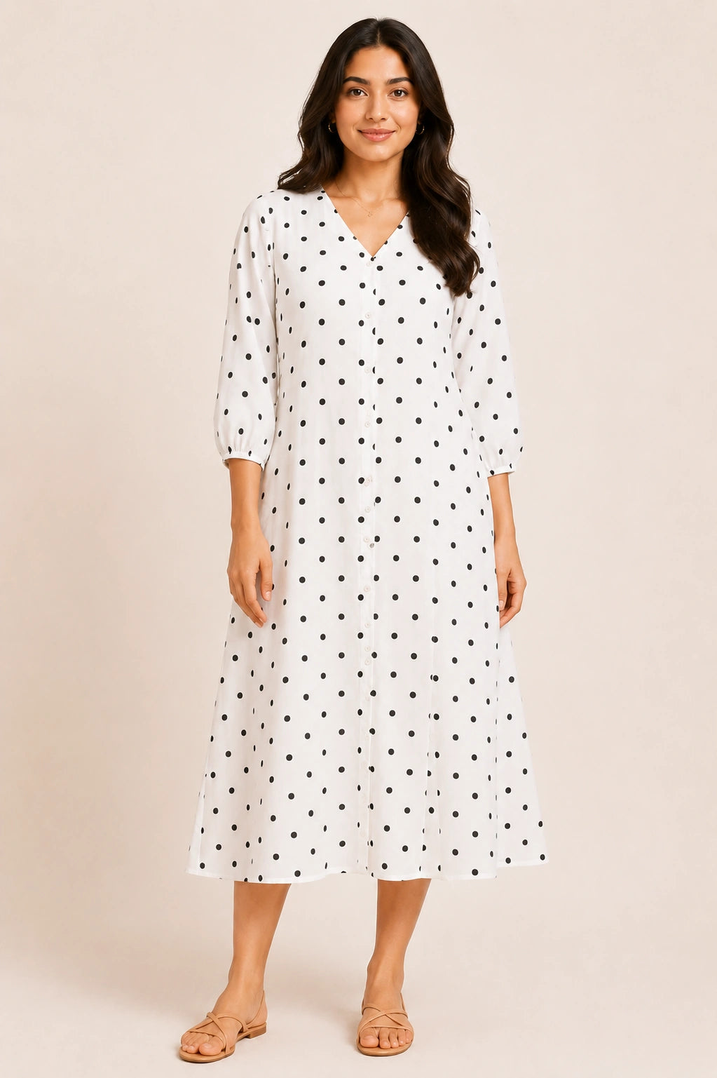 Noir V-Neck Button-Down Midi Dress