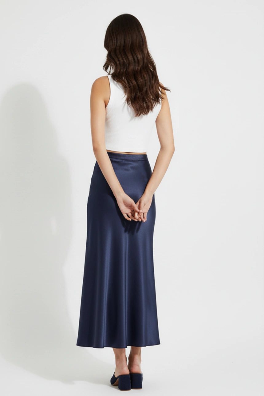 Navy Satin Skirt