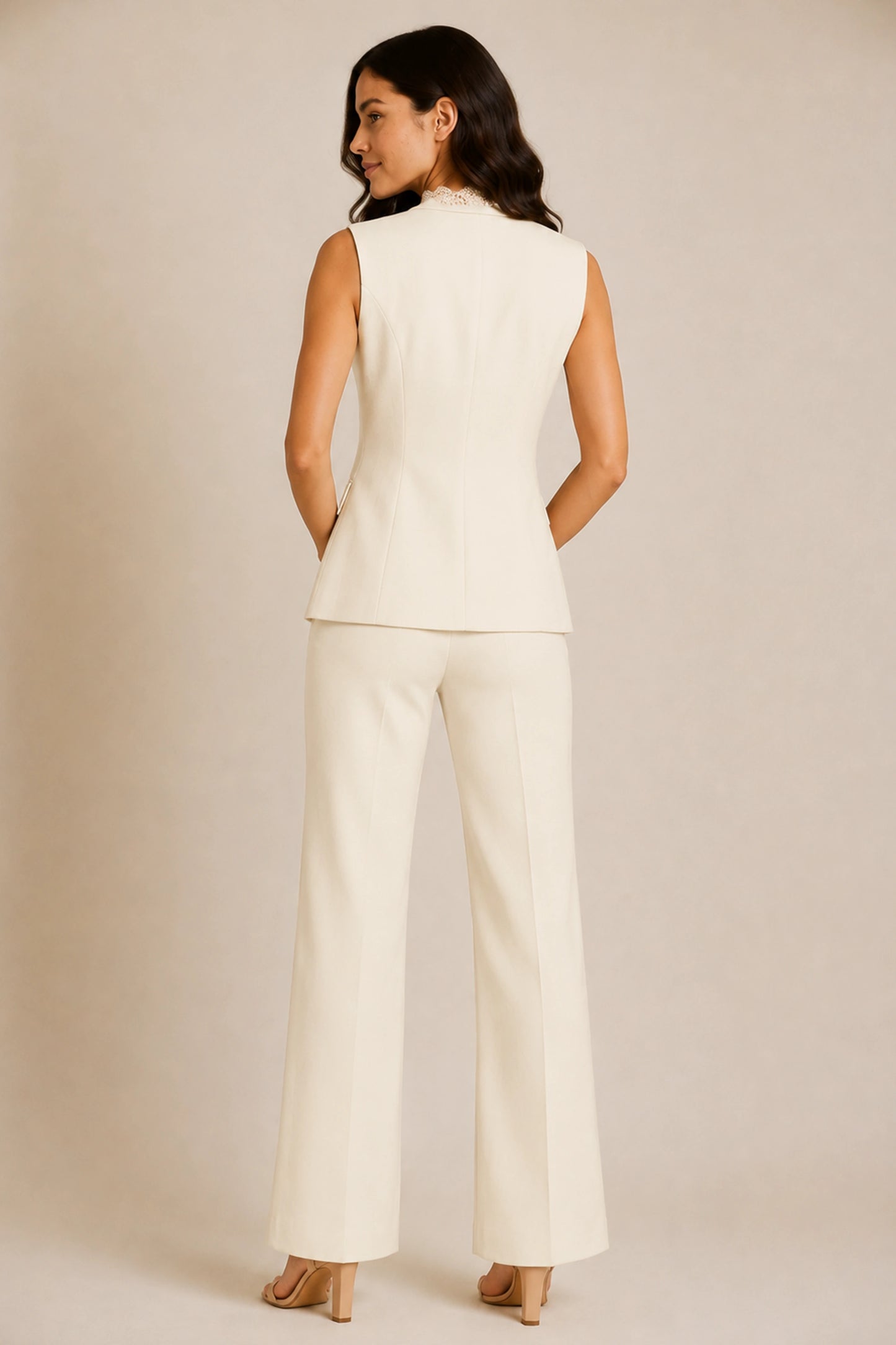 Ivory Lace Detail V- Neck Waistcoat