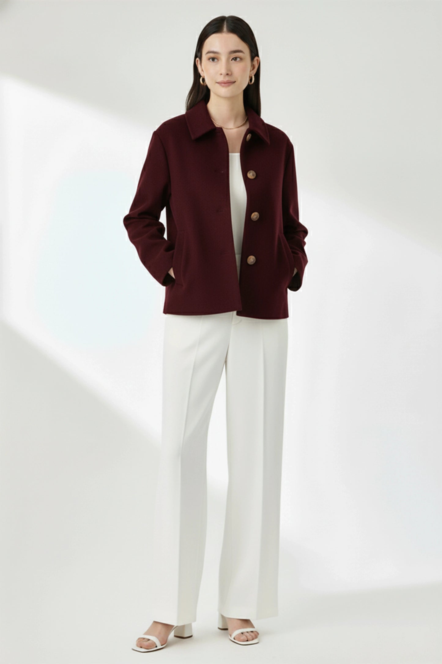 Felt Short Coat - Burgundy
