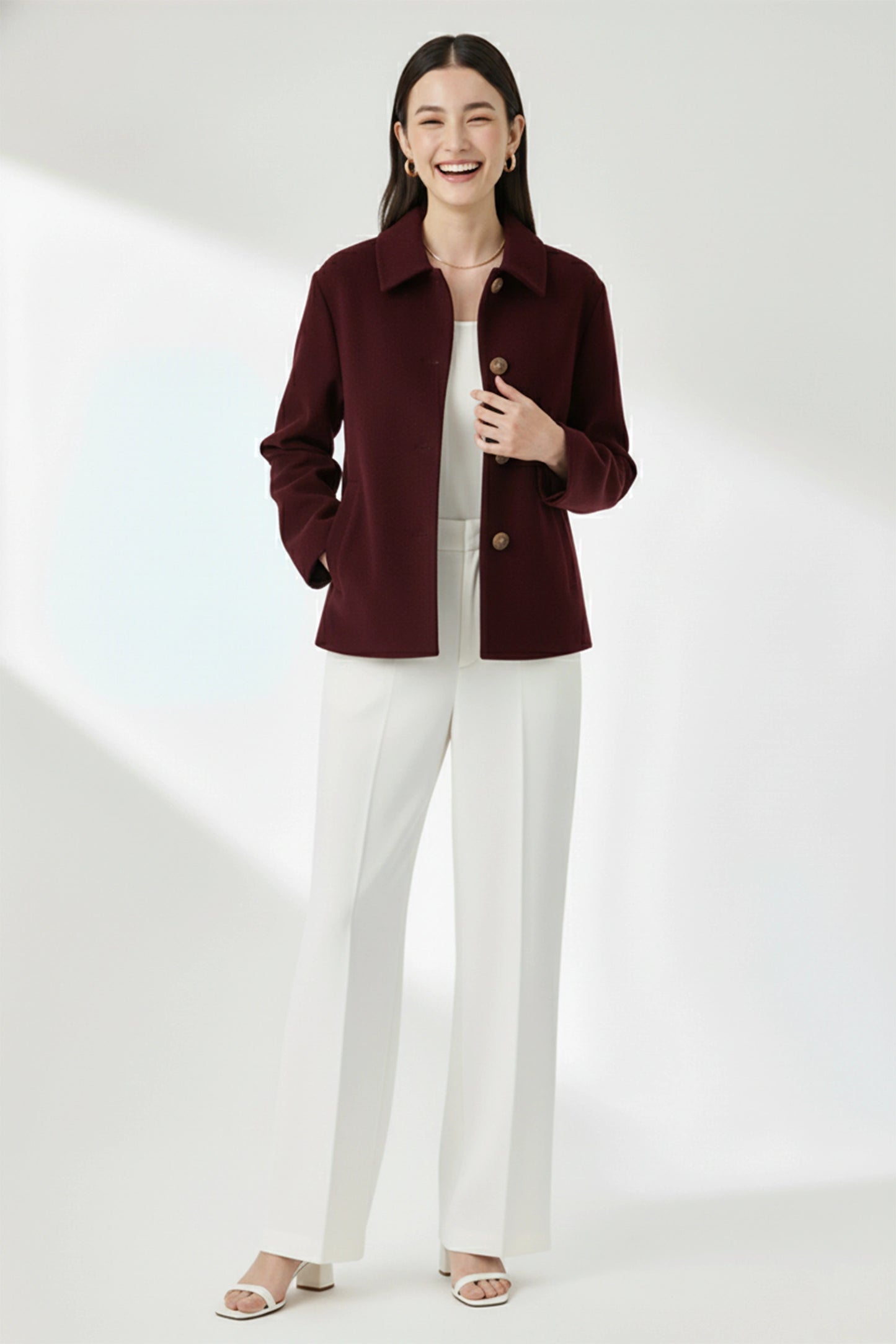 Felt Short Coat - Burgundy