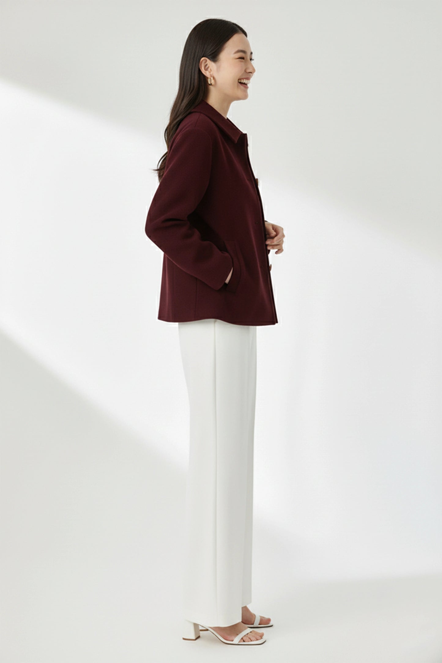 Felt Short Coat - Burgundy
