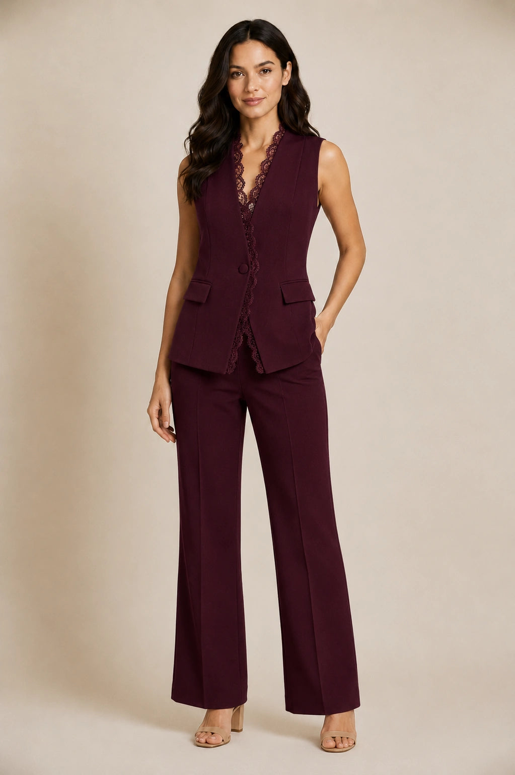 Wine Flare-Leg Trousers for Women