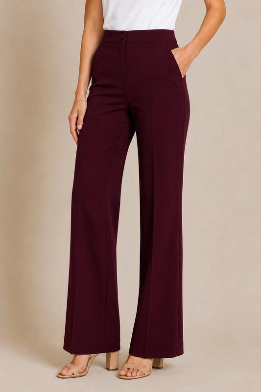 Wine Flare-Leg Trousers for Women