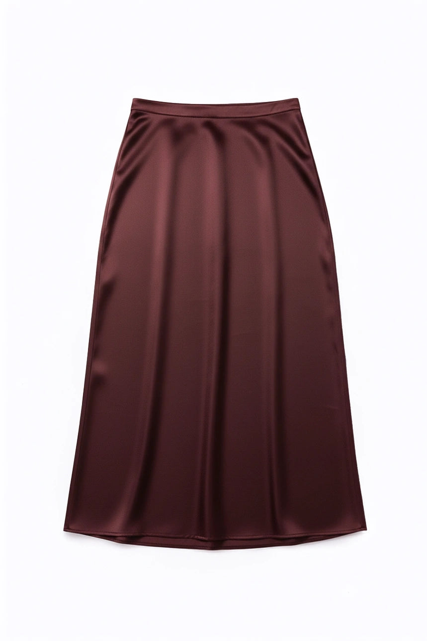 Wine Satin Skirt