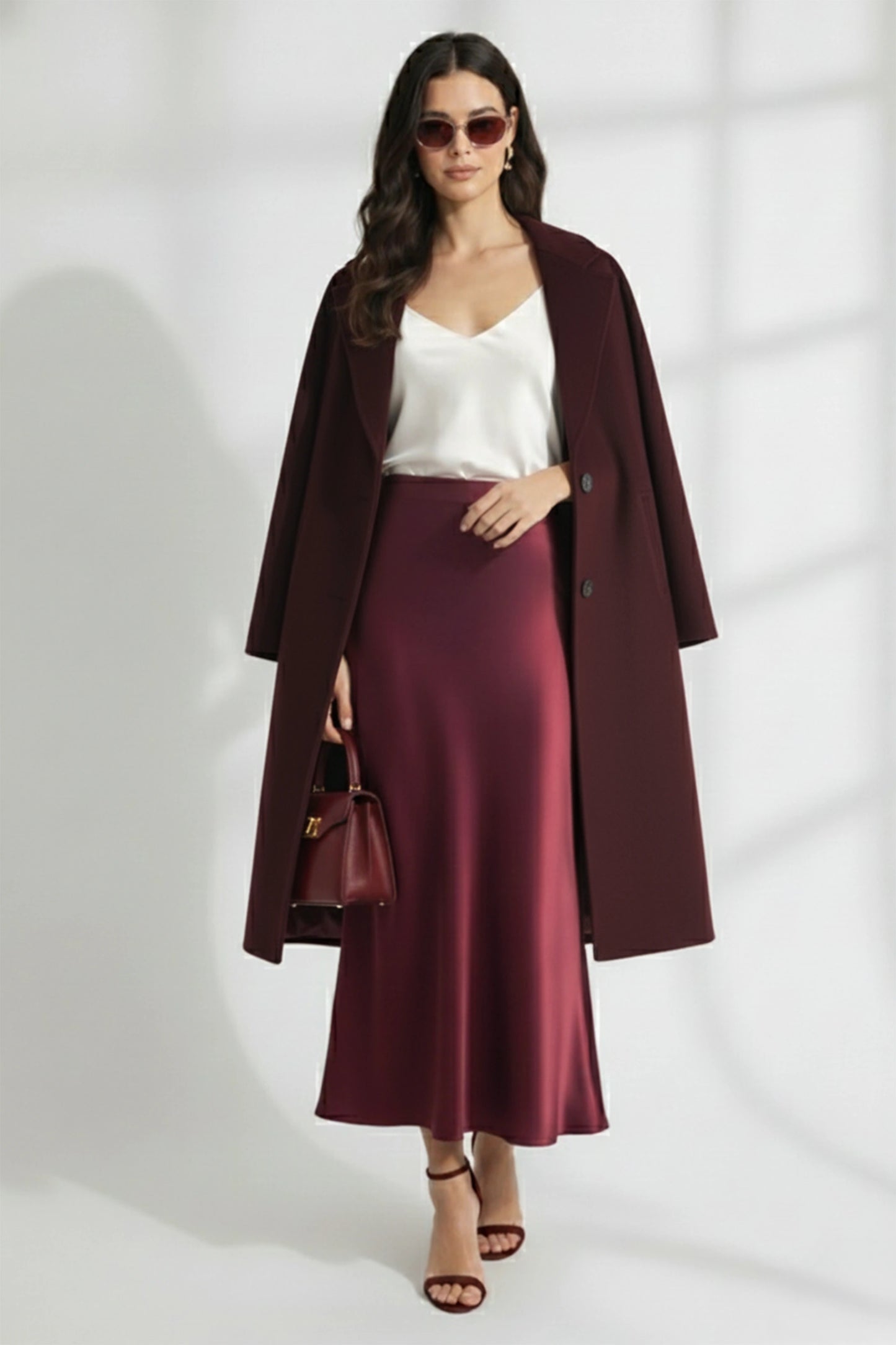 Wine Satin Skirt