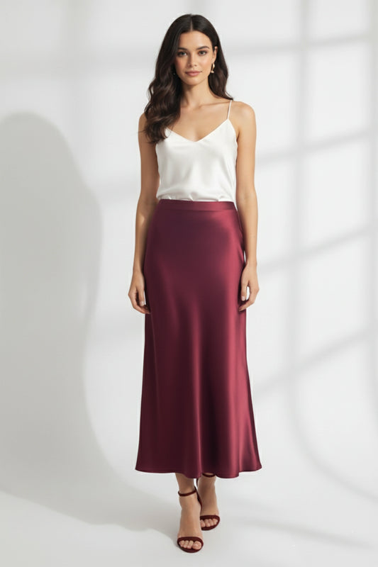 Wine Satin Skirt