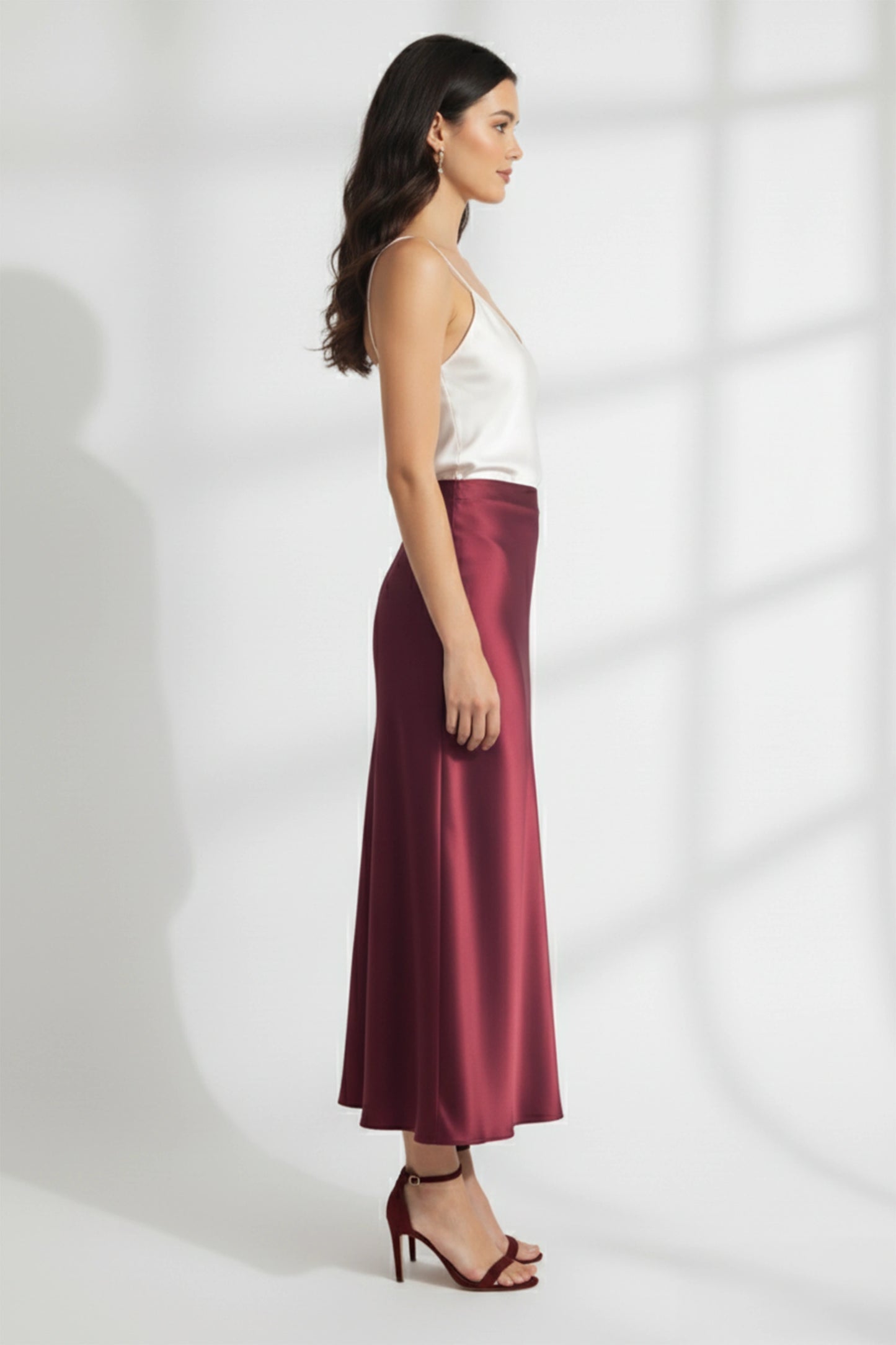 Wine Satin Skirt