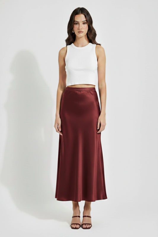 Wine Satin Skirt