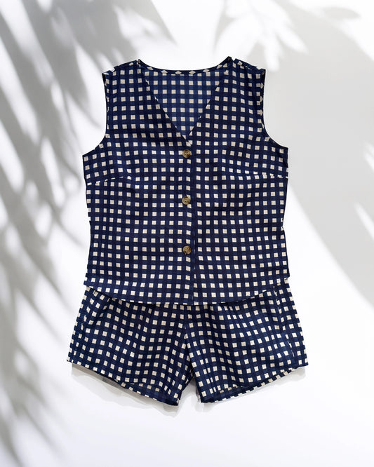 Nisara Gingham Co-Ord Set - Blue