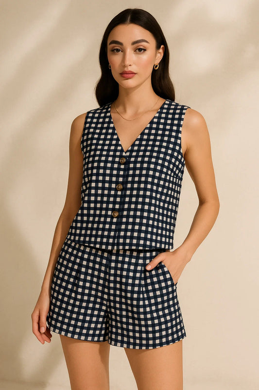 Nisara Gingham Co-Ord Set - Blue