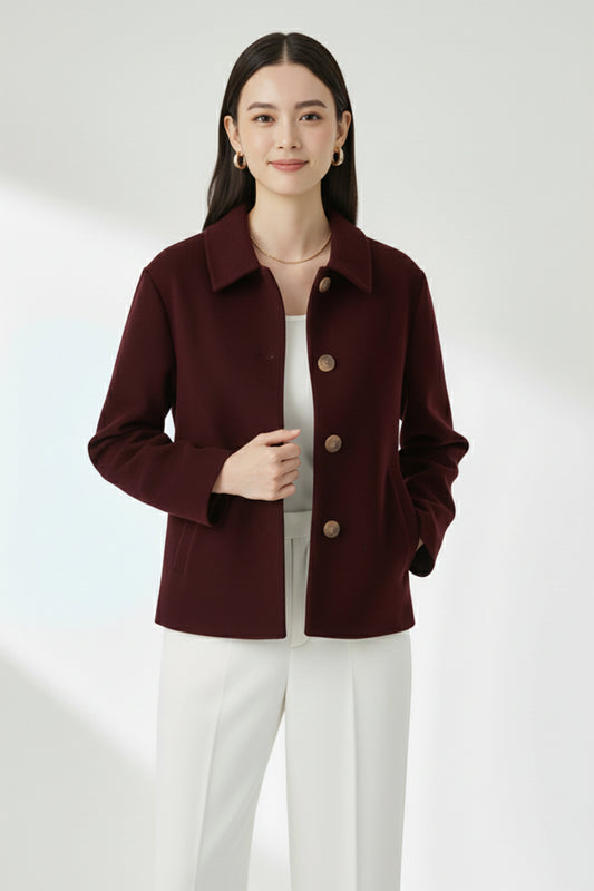 Felt Short Coat - Burgundy