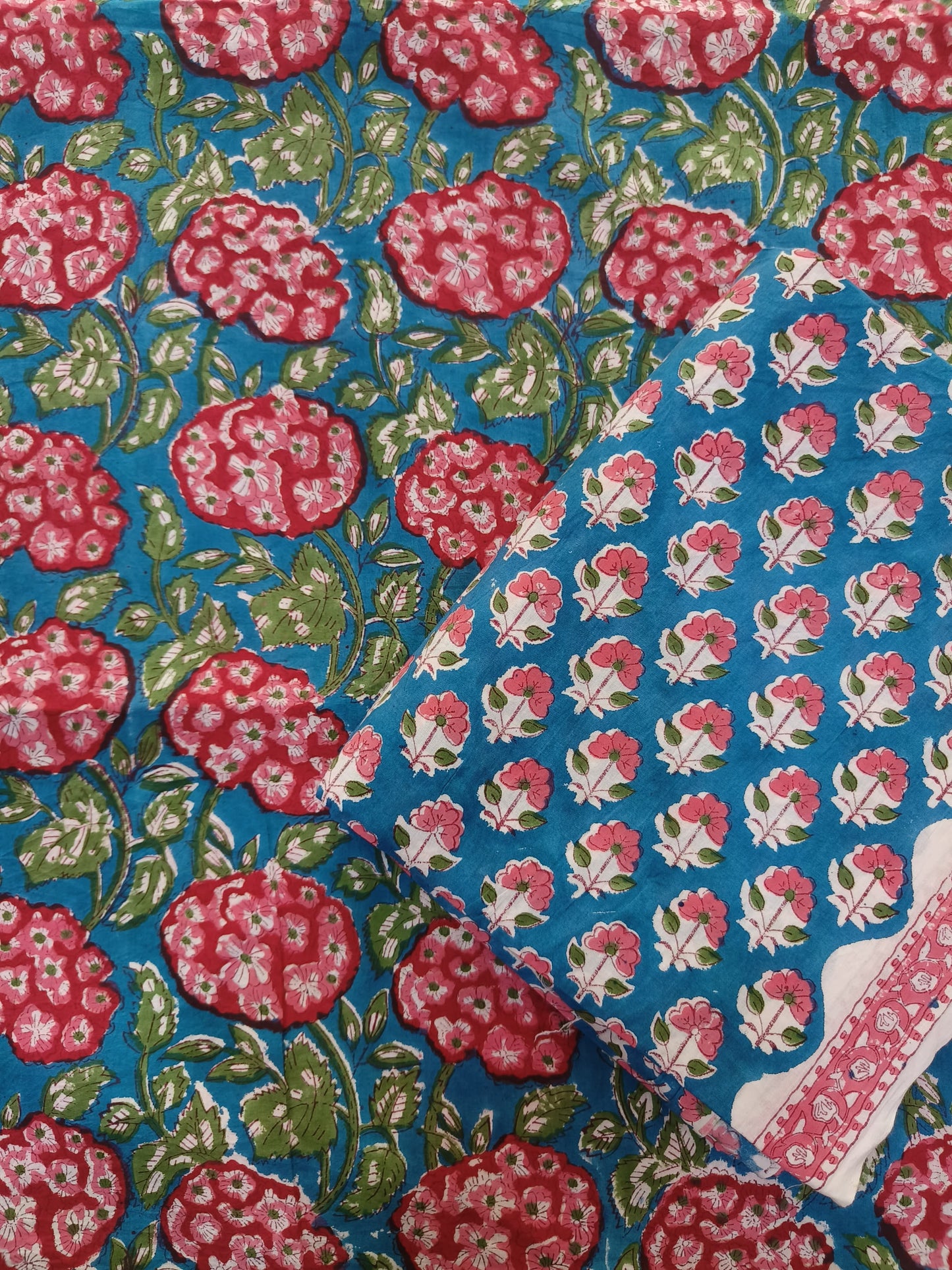 COTTON HANDBLOCK PRINTED UNSTITCHED SUIT SET - 3 PIECE