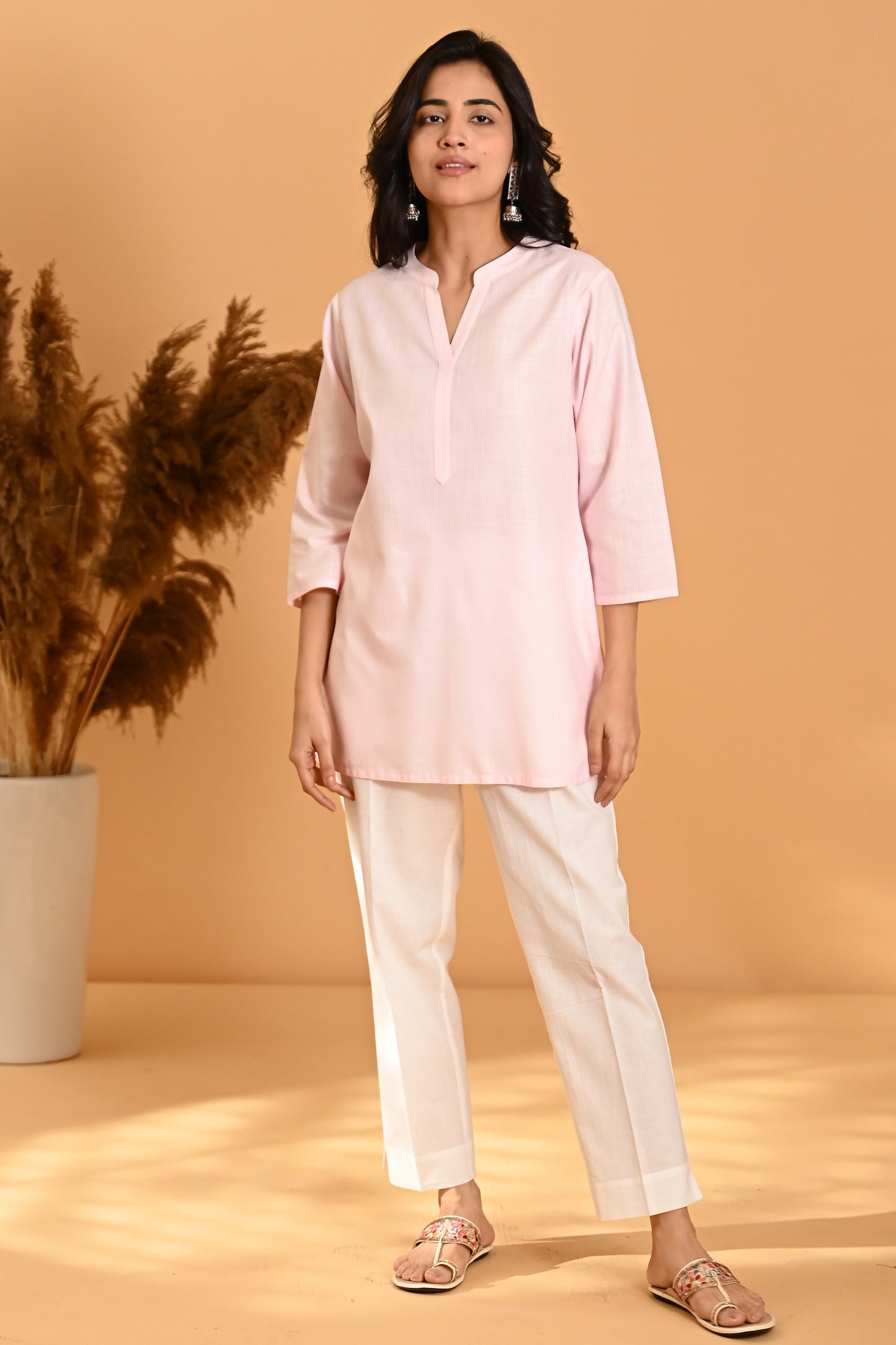 Elira Short Cotton Kurta Top- Pastel Pink