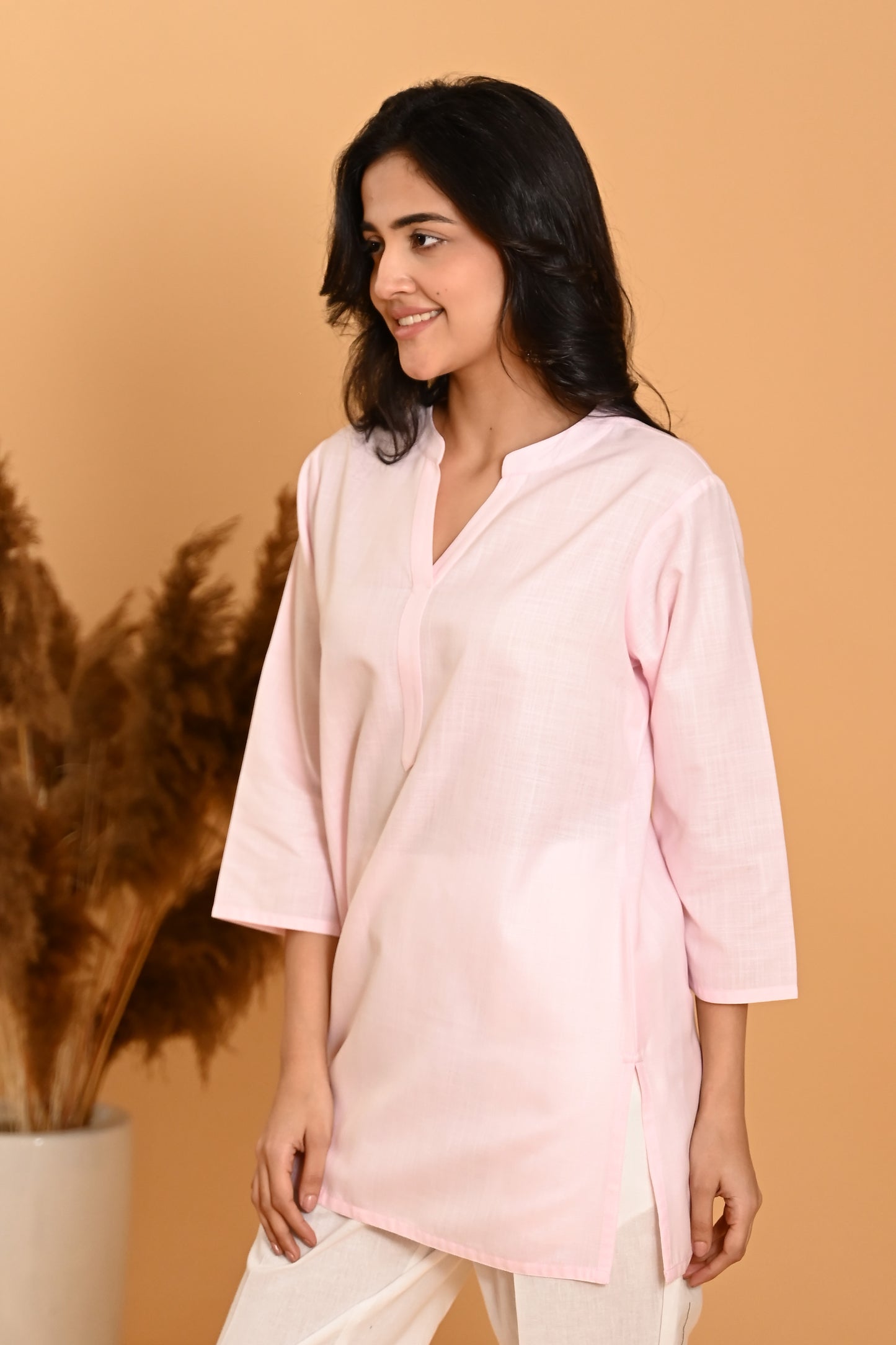 Elira Short Cotton Kurta Top- Pastel Pink