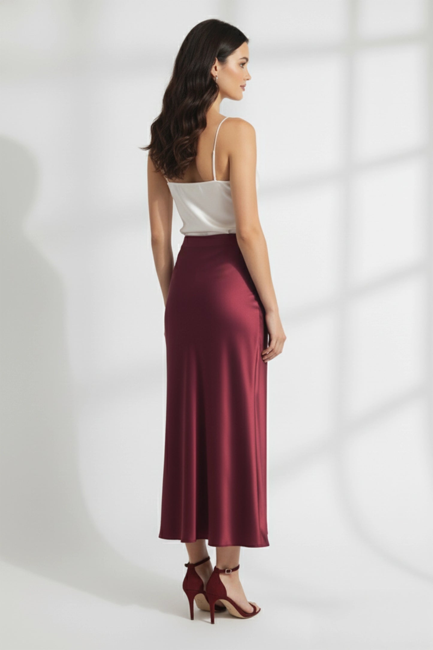 Wine Satin Skirt