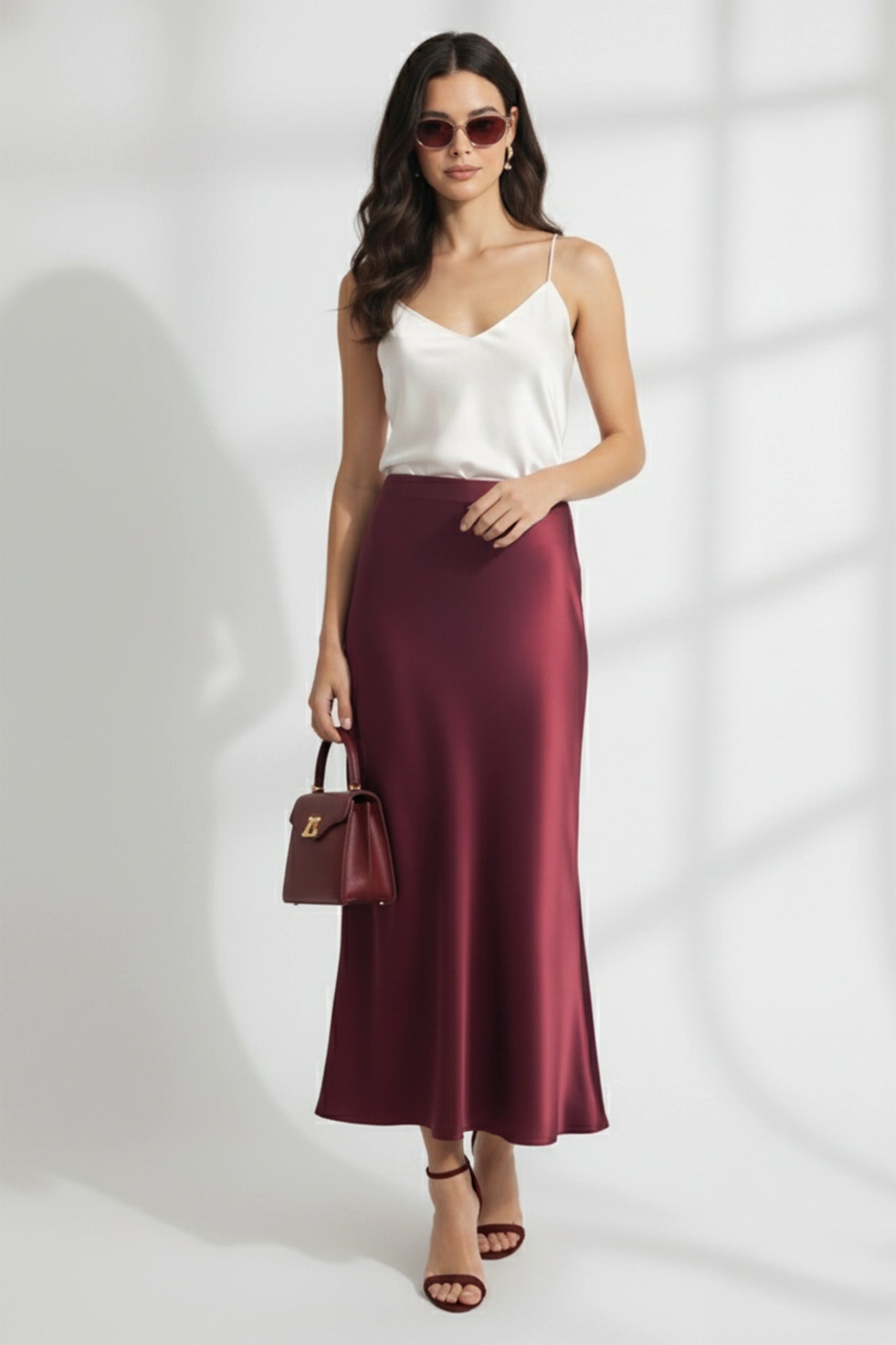 Wine Satin Skirt